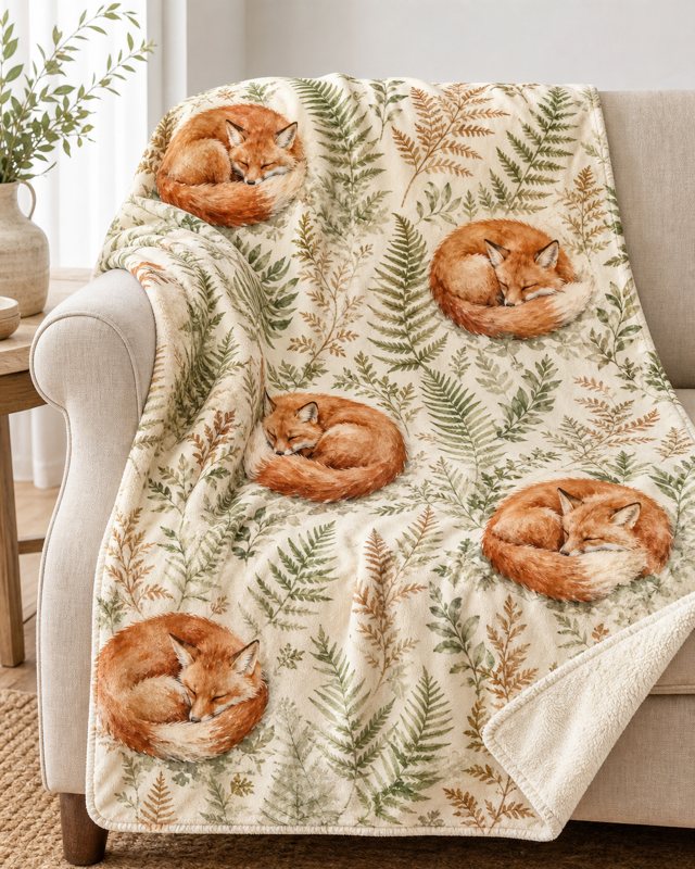 Sleeping Fox & Fern pet blanket